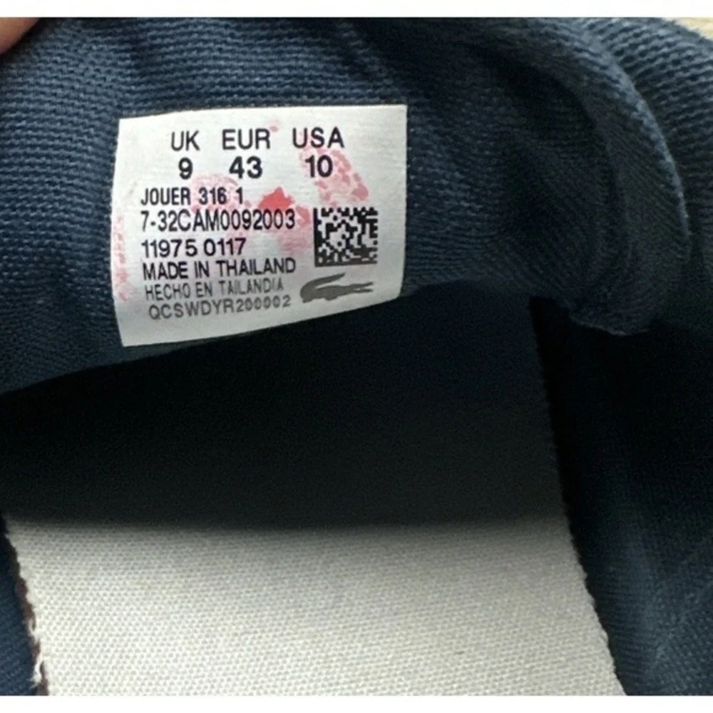 Lacoste Men's Jouer Low Top‎ Canvas Sneakers in Navy Blue. Size 10US 9UK 7-32CAM